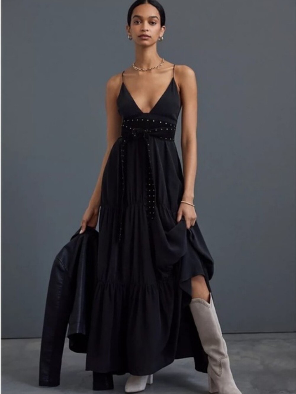 Anthropologie Joslin Black Silk Maxi Dress